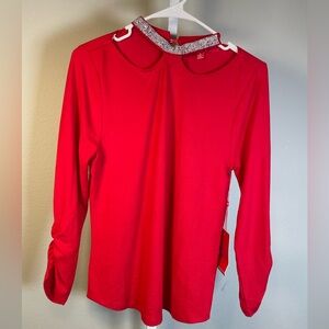 NEW Women's Small Red Long Sleeve Top Love for Humanity Couture Glam Feminine